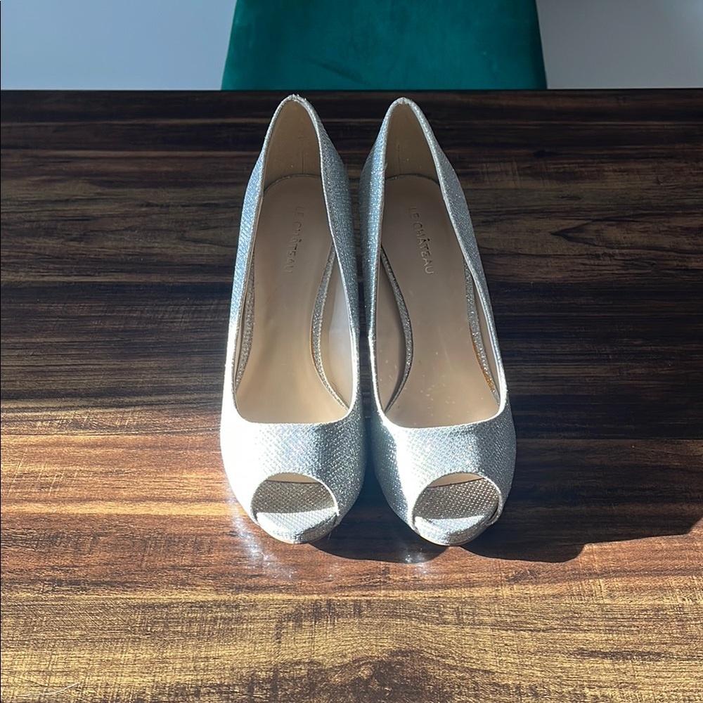 Elegant Silver Peep-Toe Heels